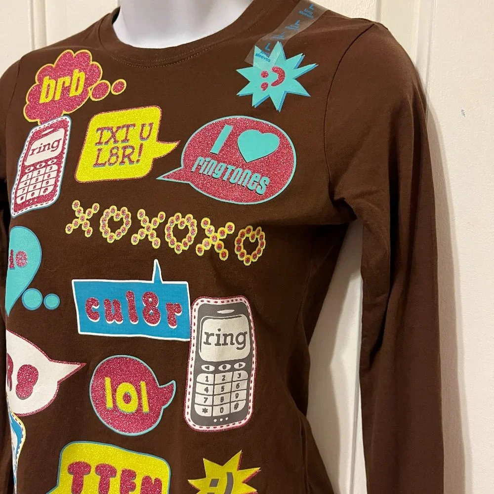 NWT Children's Place cute brown long sleeve text message top size 10/12